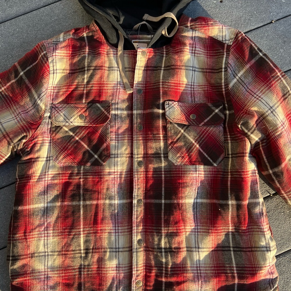 New Hooded Double Flannel Jacket with Snap On XLarge